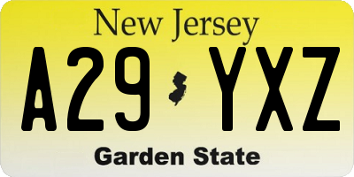 NJ license plate A29YXZ