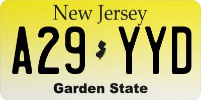 NJ license plate A29YYD
