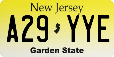 NJ license plate A29YYE