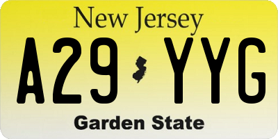 NJ license plate A29YYG