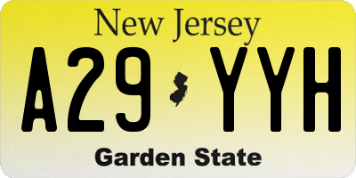 NJ license plate A29YYH