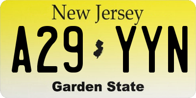 NJ license plate A29YYN