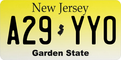 NJ license plate A29YYO