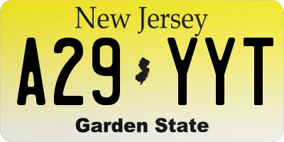 NJ license plate A29YYT