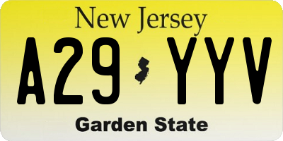 NJ license plate A29YYV