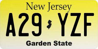 NJ license plate A29YZF