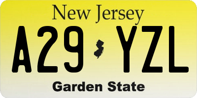 NJ license plate A29YZL