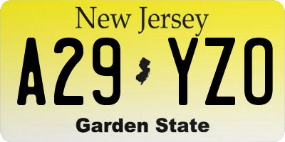 NJ license plate A29YZO