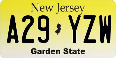 NJ license plate A29YZW