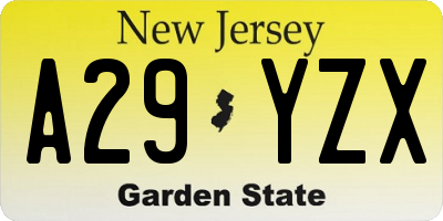 NJ license plate A29YZX
