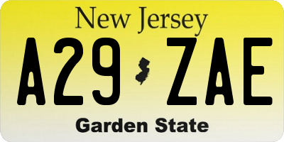 NJ license plate A29ZAE