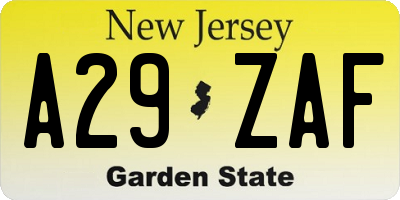 NJ license plate A29ZAF