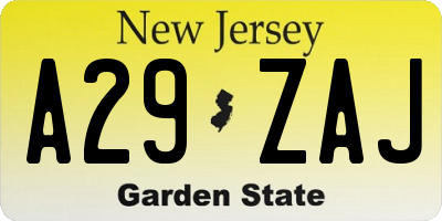 NJ license plate A29ZAJ