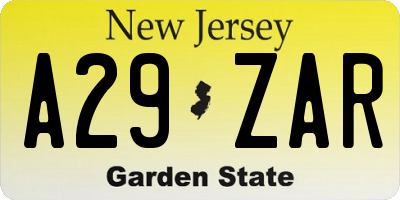 NJ license plate A29ZAR