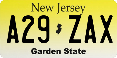 NJ license plate A29ZAX