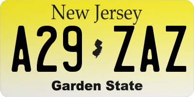 NJ license plate A29ZAZ