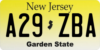 NJ license plate A29ZBA