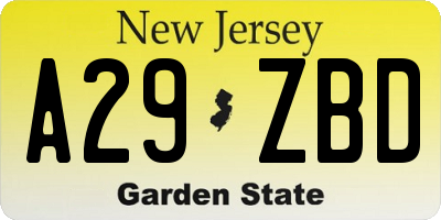 NJ license plate A29ZBD