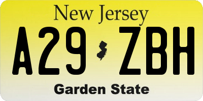 NJ license plate A29ZBH