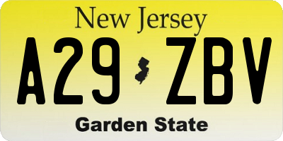 NJ license plate A29ZBV