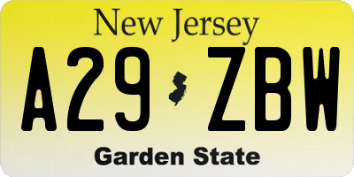 NJ license plate A29ZBW