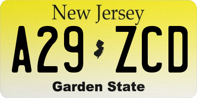 NJ license plate A29ZCD