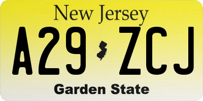 NJ license plate A29ZCJ