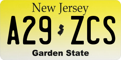 NJ license plate A29ZCS