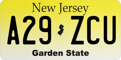 NJ license plate A29ZCU