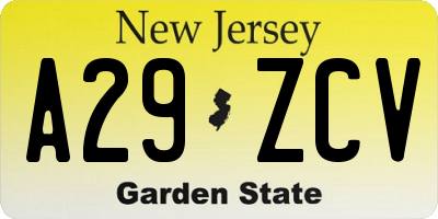 NJ license plate A29ZCV