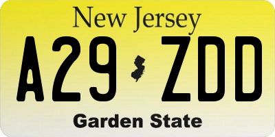 NJ license plate A29ZDD
