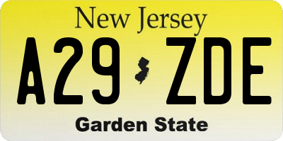 NJ license plate A29ZDE