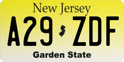 NJ license plate A29ZDF