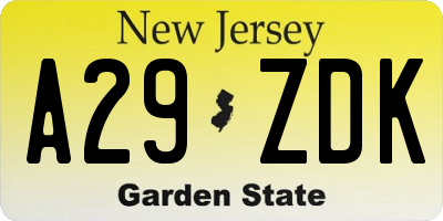 NJ license plate A29ZDK