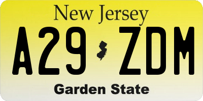 NJ license plate A29ZDM