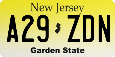 NJ license plate A29ZDN