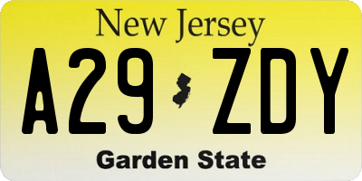 NJ license plate A29ZDY