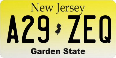 NJ license plate A29ZEQ