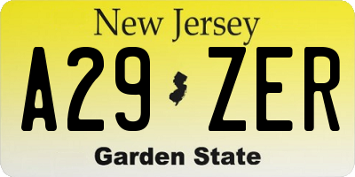 NJ license plate A29ZER