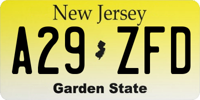 NJ license plate A29ZFD