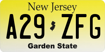 NJ license plate A29ZFG