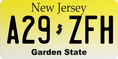 NJ license plate A29ZFH