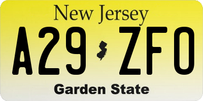 NJ license plate A29ZFO