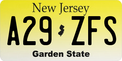 NJ license plate A29ZFS