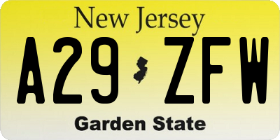 NJ license plate A29ZFW