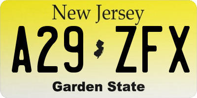 NJ license plate A29ZFX