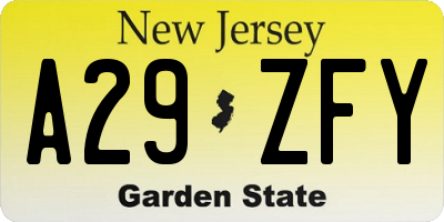 NJ license plate A29ZFY