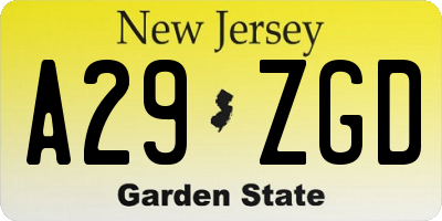NJ license plate A29ZGD