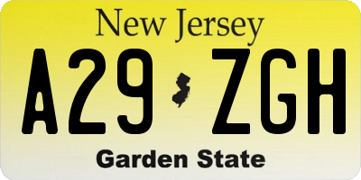 NJ license plate A29ZGH