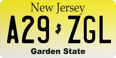 NJ license plate A29ZGL